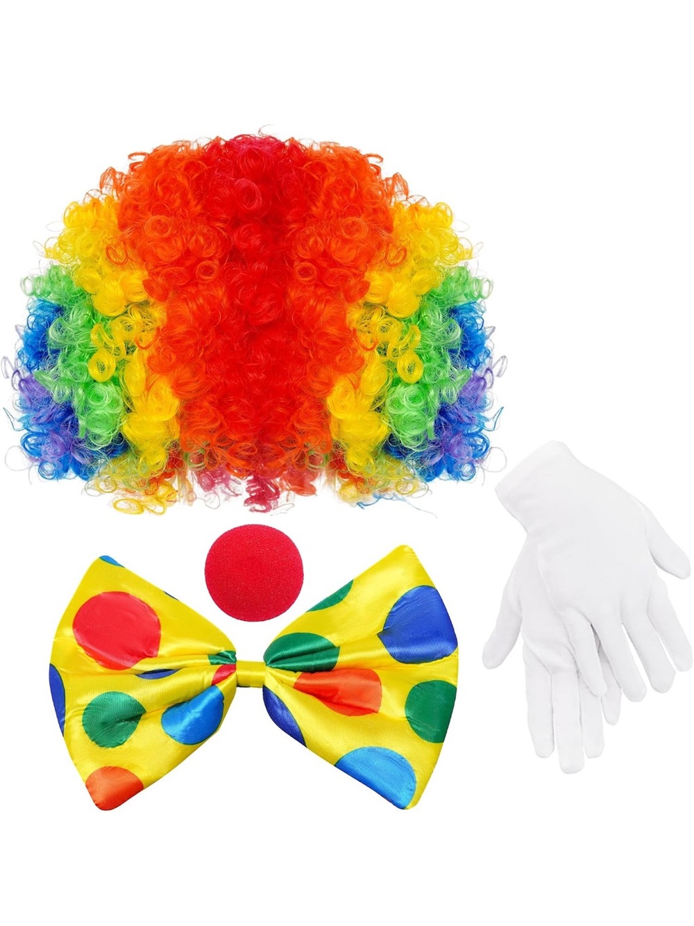 Kids Rainbow Clown Costume Set with Wig, Bow Tie, Nose & Gloves